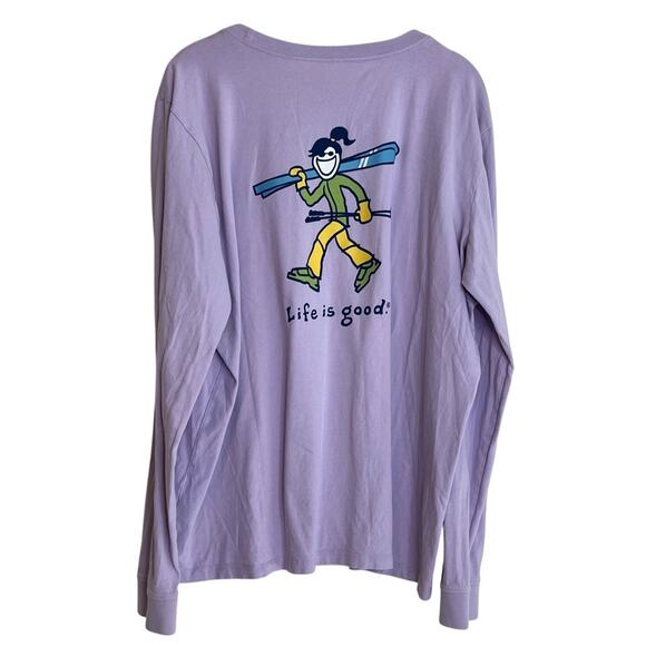 Life is Good Womens Long Sleeve Tee XL Purple Scoop Neck Ski Graphic - Picture 4 of 6